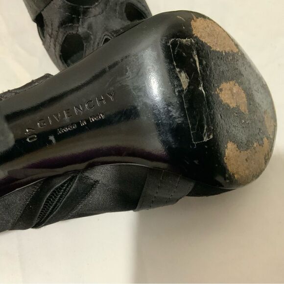 Givenchy Womens Side Zip Stiletto Peep Toe Satin Cut Out Sandals Black Size 40 - Picture 9 of 16